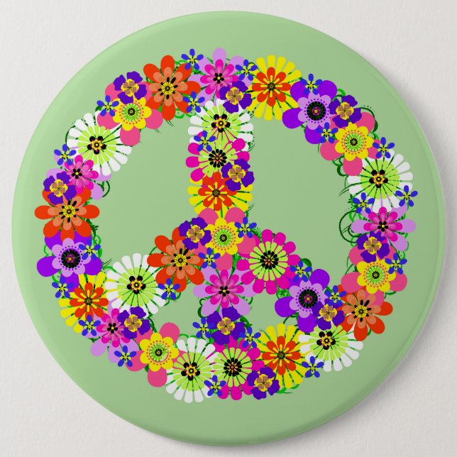 Chapa Redonda De 15 Cm Signo de paz floral (Anverso)