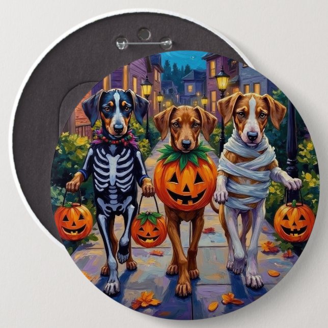 Chapa Redonda De 15 Cm Silken Windhound Dogs in Halloween Costumes (Anverso y reverso)