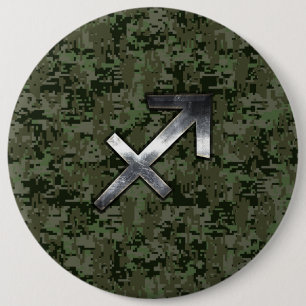 Chapa Redonda De 15 Cm Silver Sagittarius Zodiac Woodland Camo Digital