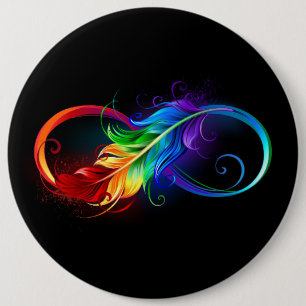Chapa Redonda De 15 Cm Símbolo infinito con plumas arcoiris