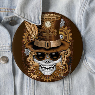 Chapa Redonda De 15 Cm Skull Steampunk Voodoo Retro Machine