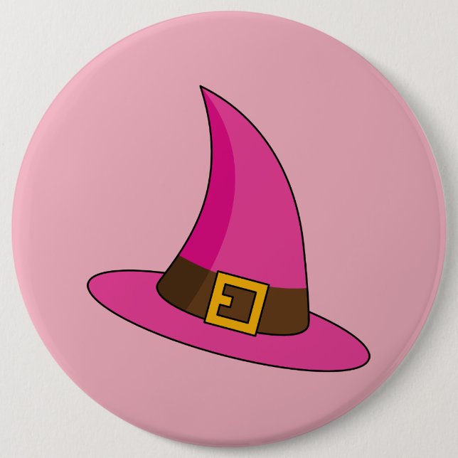 Chapa Redonda De 15 Cm Sombrero de Bruja Rosa (Anverso)
