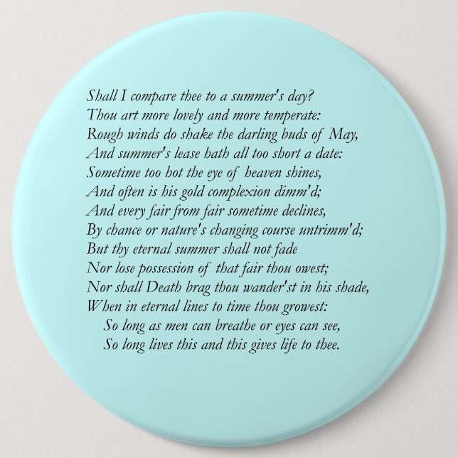 Chapa Redonda De 15 Cm Sonnet # 18 de William Shakespeare (Anverso)