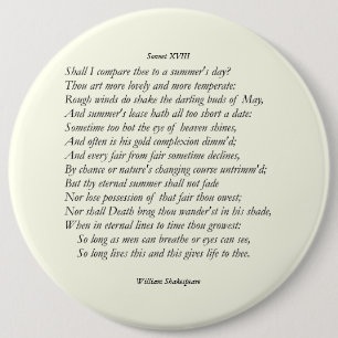 Chapa Redonda De 15 Cm Sonnet # 18 de William Shakespeare