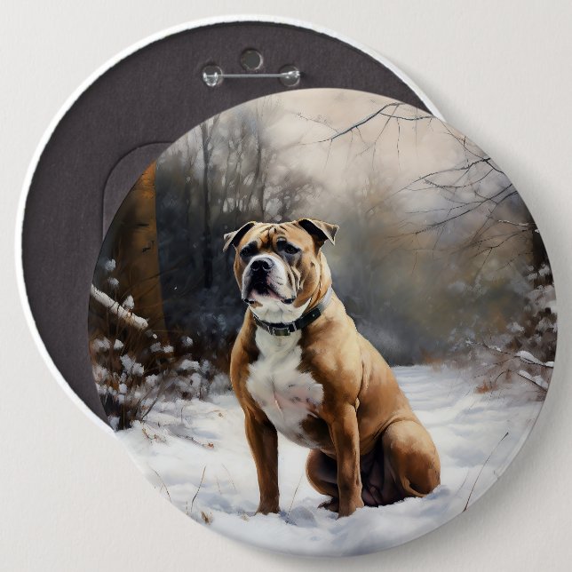 Chapa Redonda De 15 Cm Staffordshire Bull Terrier Deja Que Nieva Navidade (Anverso y reverso)