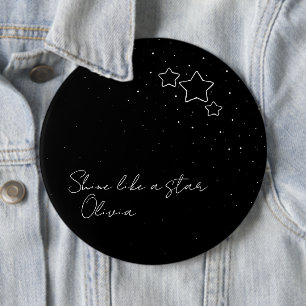 Chapa Redonda De 15 Cm Star Trio en blanco y negro con mensaje y nombre