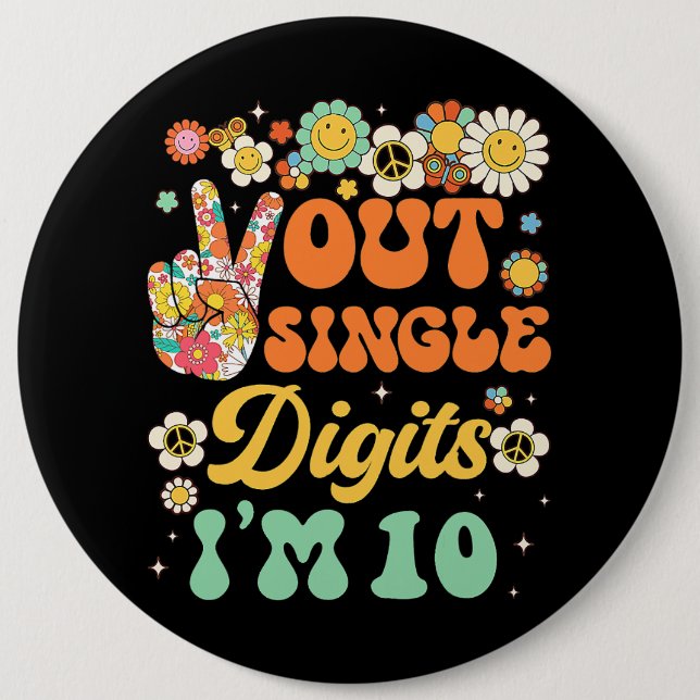 Chapa Redonda De 15 Cm Sunflower Groovy Peace Out Single Digits Im 10 Bir (Anverso)