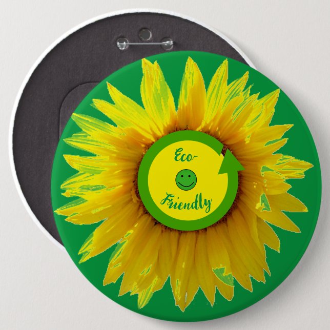 Chapa Redonda De 15 Cm Sunflower Trendy Green Eco Friendly (Anverso y reverso)
