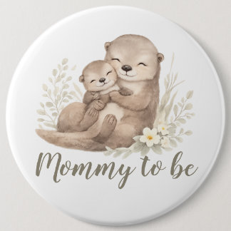 Chapa Redonda De 15 Cm Sweet Beige Watercolor Otter Botanical Mommy To Be