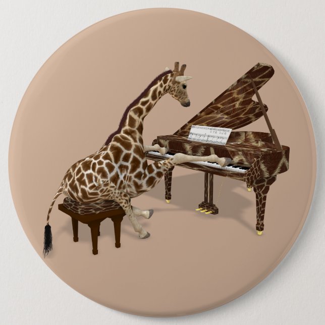 Chapa Redonda De 15 Cm Talented Giraffe Plays Grand Piano (Anverso)