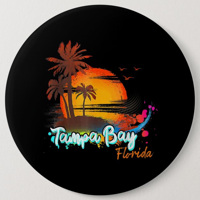 Chapa Redonda De 15 Cm Tampa Bay Florida Beach Summer Vacation Palm Trees (Anverso)