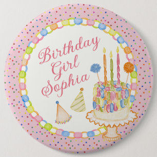 Chapa Redonda De 15 Cm Tarta de cumpleaños con confeti rosa