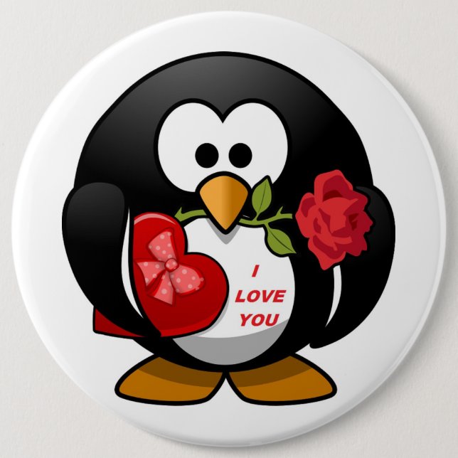 CHAPA REDONDA DE 15 CM "TE AMO" VALENTINE PENGUIN (Anverso)