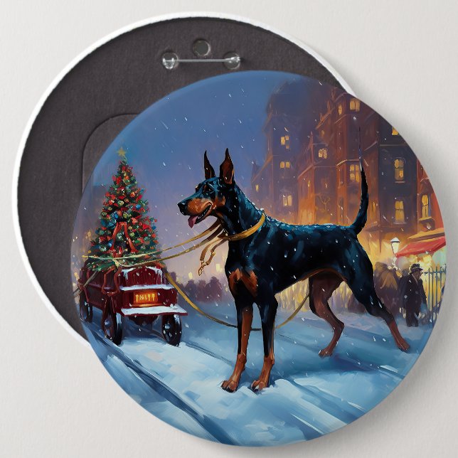 Chapa Redonda De 15 Cm Temporada festiva de Navidades Doberman (Anverso y reverso)