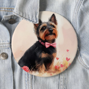 Chapa Redonda De 15 Cm Terrier Australiano con Rosas - Día de San Valentí