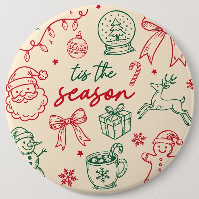 Chapa Redonda De 15 Cm Tis the Season - Christmas Doodle (Anverso)