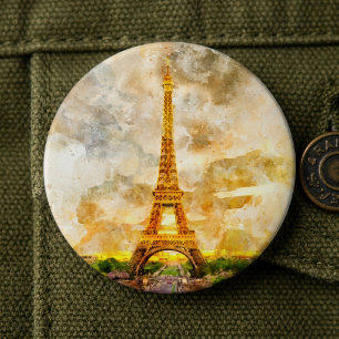 Chapa Redonda De 15 Cm Torre Eiffel en París al atardecer nr1