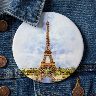 Chapa Redonda De 15 Cm Torre Eiffel en París al atardecer nr2