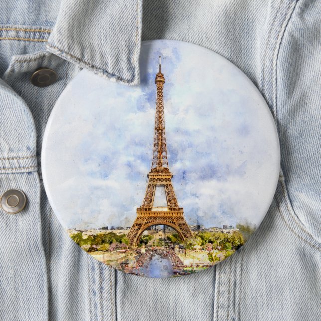 Chapa Redonda De 15 Cm Torre Eiffel en París al atardecer nr2 (In situ)