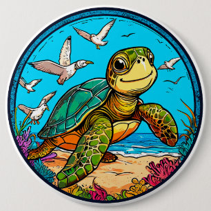 Chapa Redonda De 15 Cm Tortuga de dibujos animados