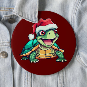 Chapa Redonda De 15 Cm Tortuga de Navidades con sombrero de Santa