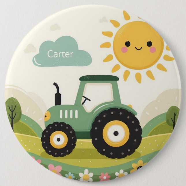 Chapa Redonda De 15 Cm Tractor/granja personalizado (Anverso)