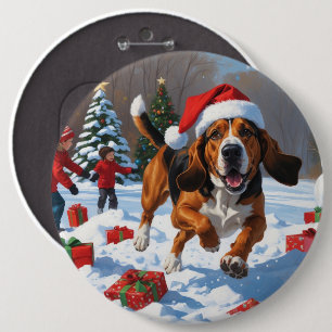 Chapa Redonda De 15 Cm Treeing Walker Coonhound Nieve con Sombrero de Nav
