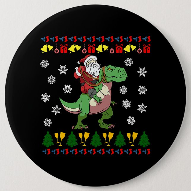 Chapa Redonda De 15 Cm TRex Navidades de Santa Rider Tyrannosaurus Dino (Anverso)