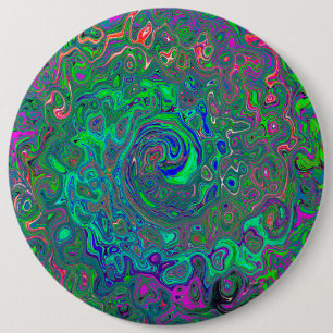 Chapa Redonda De 15 Cm Trippy Chartreuse y Blue Retro Liquid Swirl