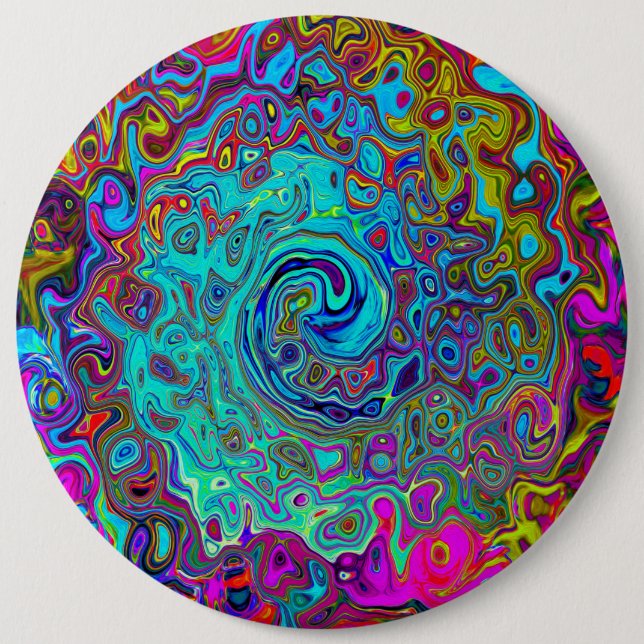 Chapa Redonda De 15 Cm Trippy Sky Blue Abstract Retro Liquid Swirl (Anverso)