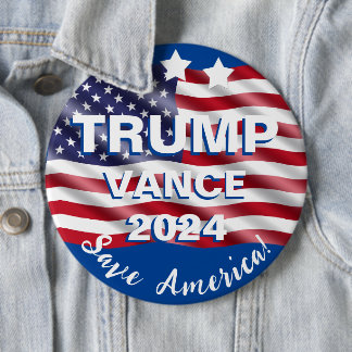 Chapa Redonda De 15 Cm Trump Vance 2024 Salvar la bandera de Estados Unid