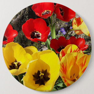 Chapa Redonda De 15 Cm Tulipanes amarillos y rojos