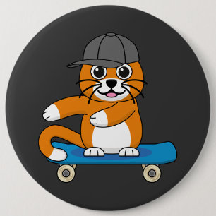 Chapa Redonda De 15 Cm Un gato Naranja lindo en un Personalizado de skate