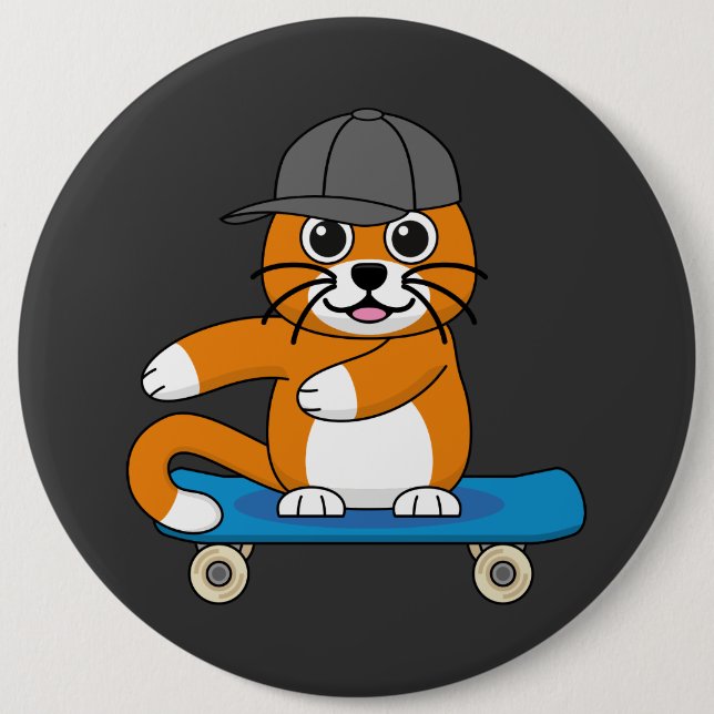 Chapa Redonda De 15 Cm Un gato Naranja lindo en un Personalizado de skate (Anverso)