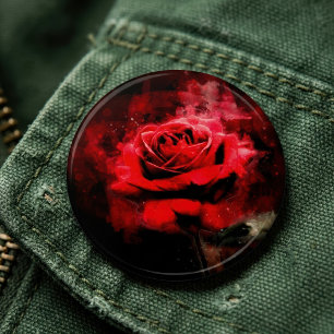 Chapa Redonda De 15 Cm Una Rosa Roja Acuarela sobre Fondo Negro
