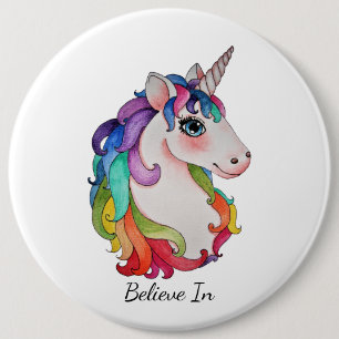 Chapa Redonda De 15 Cm Unicornio de la acuarela con el pelo del arco iris