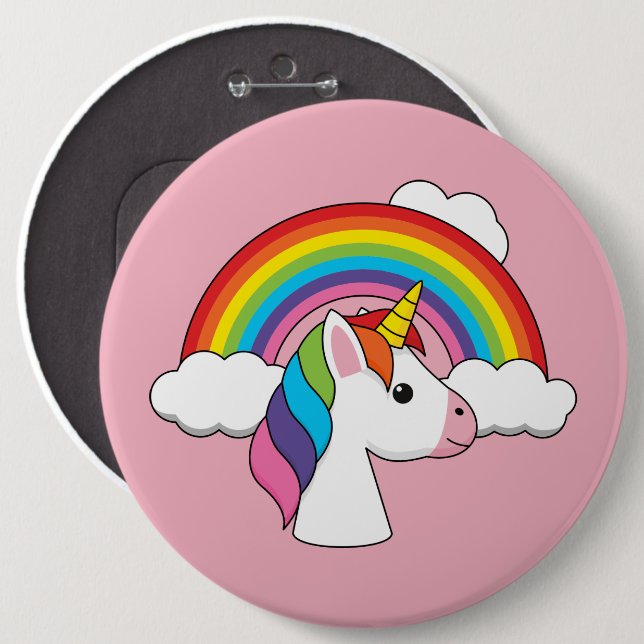 Chapa Redonda De 15 Cm Unicornio y arcoiris con nubes kawaii (Anverso y reverso)