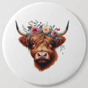 Chapa Redonda De 15 Cm Vaca de tierras altas, con flores y primavera