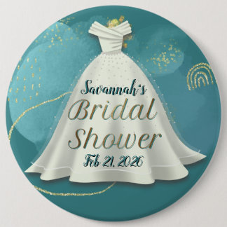 Chapa Redonda De 15 Cm Vestido de Novia con Brillo Dorado Verde Azul Prof