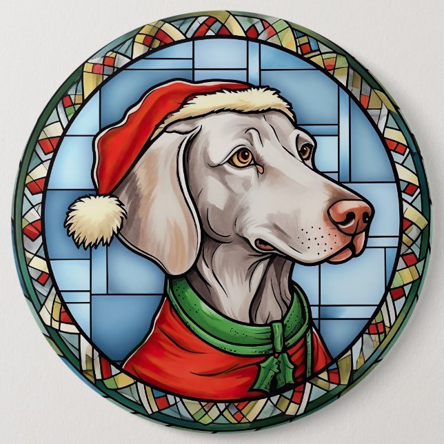 Chapa Redonda De 15 Cm Vidriera de Navidad Weimaraner (Anverso)