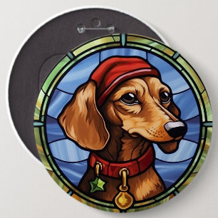 Chapa Redonda De 15 Cm Vidrio emplomado de Dachshund para Navidad