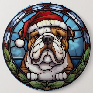 Chapa Redonda De 15 Cm Vidrio Pintado de Bulldog Navidad