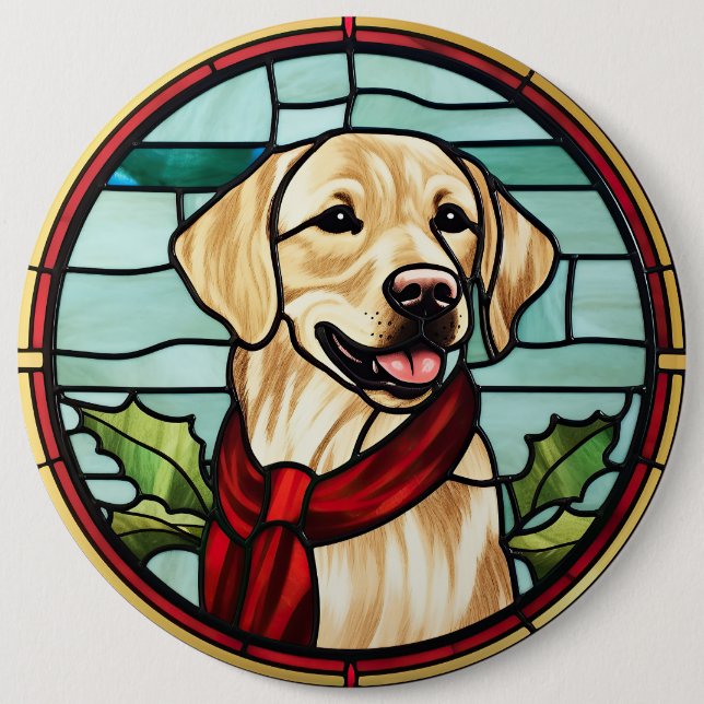 Chapa Redonda De 15 Cm Vidrio Pintado de Labrador Navidad (Anverso)