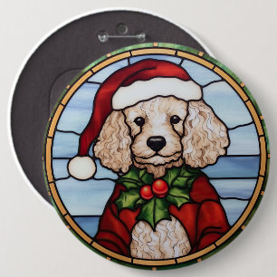 Chapa Redonda De 15 Cm Vidrio Pintado de Navidad de Caniche