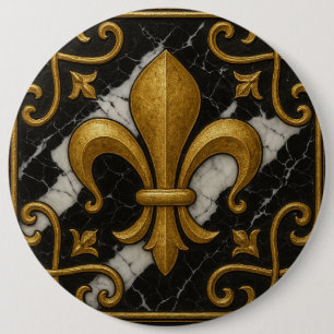Chapa Redonda De 15 Cm Vintage Fleur-de-Lis and Pearl Gold Tile 