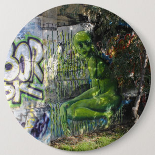 Chapa Redonda De 15 Cm Visitante verde del graffiti del espacio ultraterr