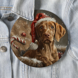 Chapa Redonda De 15 Cm Vizsla Perro Festivo de Navidad