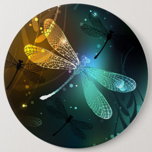 Chapa Redonda De 15 Cm Vuelo de libélula luminosa verde