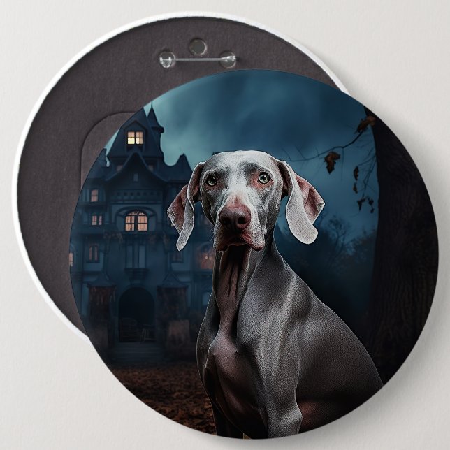 Chapa Redonda De 15 Cm Weimaraner Halloween de terror (Anverso y reverso)