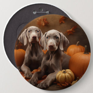 Chapa Redonda De 15 Cm Weimaraner Puppy Autumn Delight Pumpkin